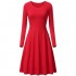 EFOFEI Womens Long Sleeve Crew Neck Swing Dress Casual A Line Solid Color Dress Slim Fit Midi Dresses