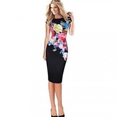 Glasshe Women's Floral Printed Ruched Bodycon Cocktail Evening Party Midi Dress