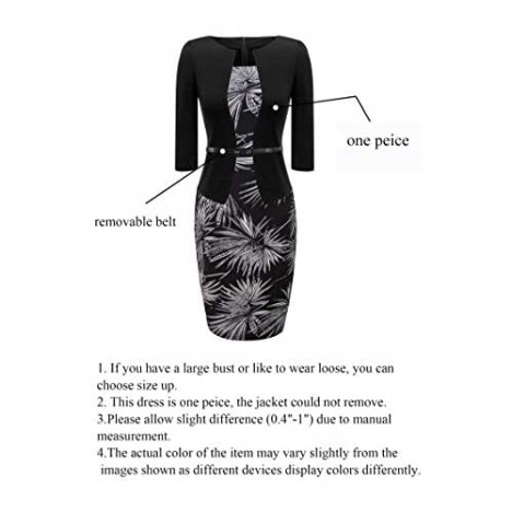 HIKA Women's 3/4 Sleeve Plaid Work Business One-Piece Knee Length Pencil Dress