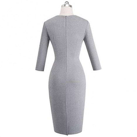 HOMEYEE Women Vintage Hollow Out Round Neck Business Work Dress B488