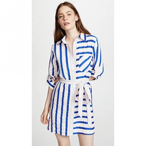 MILLY Women's Washed Linen Striped Button Down Casual Shirtdress