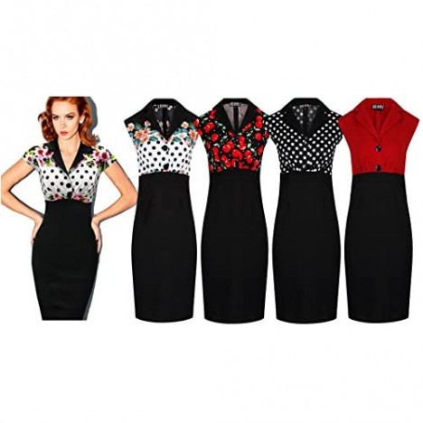 Rockabilly 50's Polka Floral Cherries Party Wiggle Pencil Dress