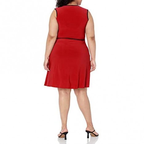Star Vixen womens Plus-size Sleeveless Faux Wrap Short Dress With Contrast Piping