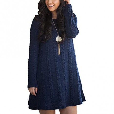 Sumtory Women Cable Knit Dress Slim Fit Long Sleeve Sweater Dresses(8 Colors)