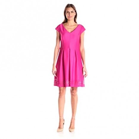Tiana B Women's Cap-Sleeve Solid Fit-and-Flare V-Neck Dress