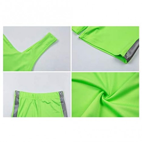 ALERDON Women's Neon Color Shiny Reflective Crop Top Skinny Shorts Yoga Tracksuit Set
