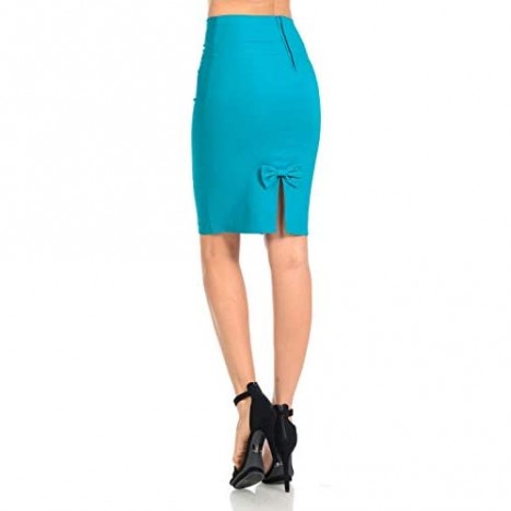 Auliné Collection Women's High Waisted Stretchy Slit Bodycon Pencil Skirt