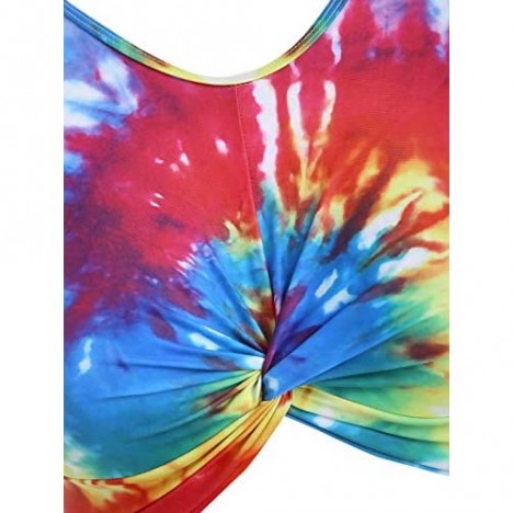 CNSTORE Summer Women's Comfortable and Sexy Twist Front Tie Dye Padded Tankini Swimsuit