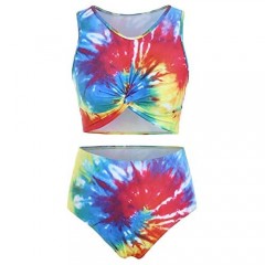 CNSTORE Summer Women's Comfortable and Sexy Twist Front Tie Dye Padded Tankini Swimsuit