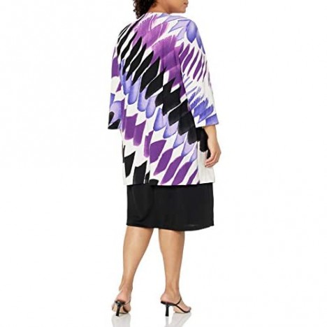 Danny and Nicole Plus Size Women's Crepe Abstract Print Lab Coat Jacket Dress