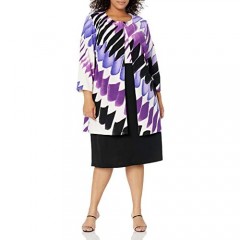 Danny and Nicole Plus Size Women's Crepe Abstract Print Lab Coat Jacket Dress