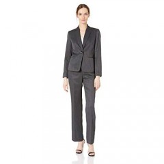 Le Suit Women's 1 Button Notch Collar Melange Pant Suit