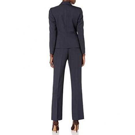 Le Suit Women's 2 Button Notch Collar Glazed Melange Pant Suit