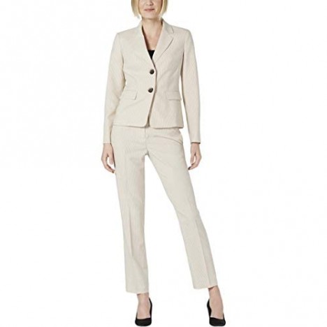 Le Suit Women's 2 Button Notch Collar Mini Stripe Pant Suit