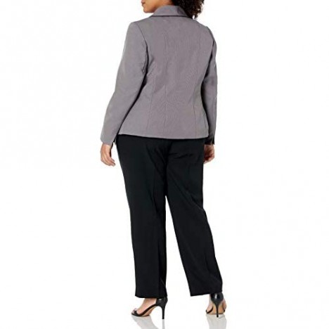 Le Suit Women's 2 Button Shawl Collar Pin Check Slim Pant Suit