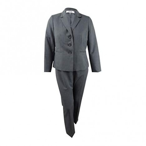 Le Suit Women's 3 Button Notch Collar Stripe Pant Suit