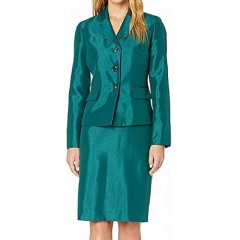 Le Suit Women's 3 Button Wide Lapel Shiny Skirt Suit