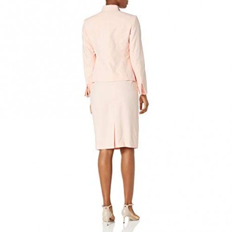 Le Suit Women's 3 Button Wing Collar Diamond Textured Jacquard Skirt Suit