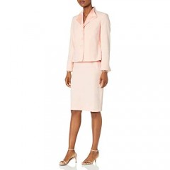 Le Suit Women's 3 Button Wing Collar Diamond Textured Jacquard Skirt Suit