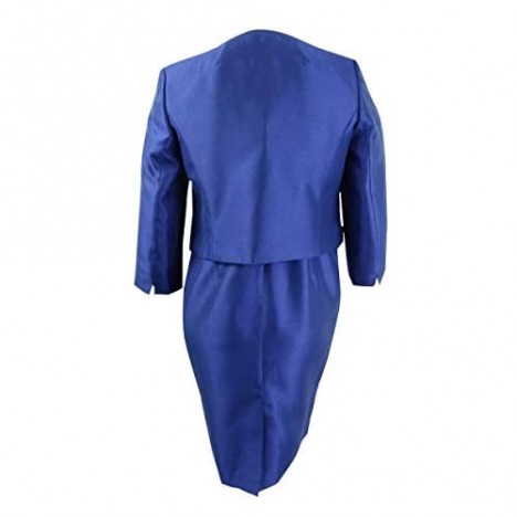 Le Suit Women's Jewel Neck Fly Away Shiny Jacket and Sheath Dress