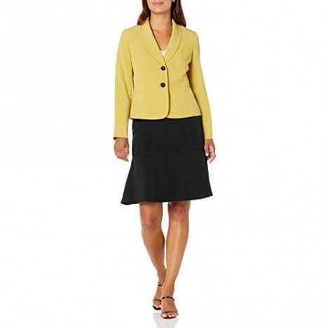 Le Suit Women's Petite 3 Button Shawl Collar Stretch Crepe Seamed Fit & Flare Skirt Suit
