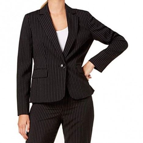 Le Suit Women's Pinstripe 1 Button Notched Collar Pant Suit