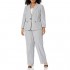 Le Suit Women's Plus Size 1 Button Notch Collar Whip Cord Stripe Pant Suit with Zipper Pocket Detail