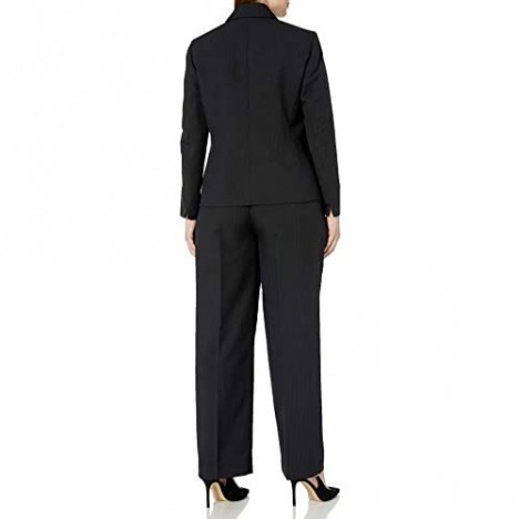 Le Suit Women's Plus Size 1 Button Peak Lapel Novelty Pinstripe Pant Suit