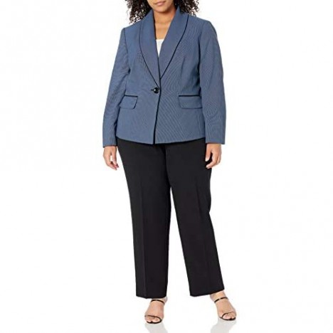 Le Suit Women's Plus Size 1 Button Shawl Collar Basketweave Novelty Slim Pant Suit