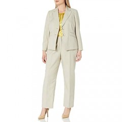 Le Suit Women's Plus Size Glazed Melange 2 Button Notch Lapel Pant Suit with Cami