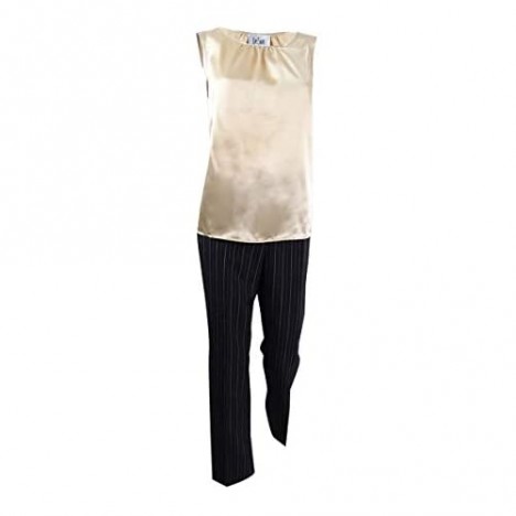 Le Suit Women's Plus Size Pinstripe 1 Button Pant Suit with Cami