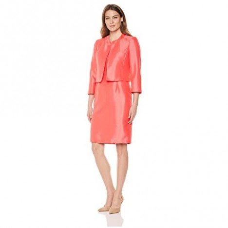 Le Suit Women's Plus Size Shiny Fly Away Jacket with Sheath Dress