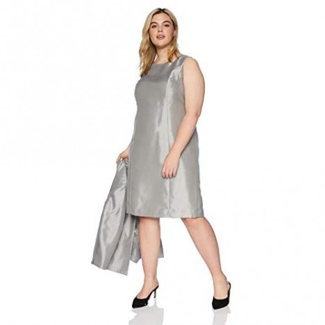 Le Suit Women's Plus Size Stand Collar Fly Away Shiny Jacket with Sheath Dress