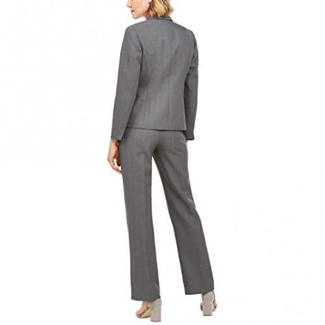 Le Suit Womens Single-Button Pants Suit Grey/Black Size 18