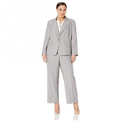 Le Suit Women's Size Plus 1 Button Notch Collar Melange Pant Suit
