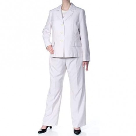 Le Suit Women's Stripe 3 Button Notched Collar Pant Suit