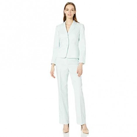 Le Suit Women's Textured Weave 2 Button Notch Collar Pant Suit