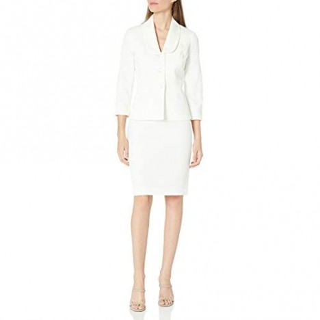 Le Suit Women's Textured Weave 3 Button Skirt Suit