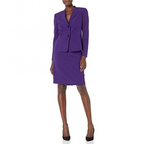 Le Suit Women's Two Button Wing Collar Crepe Slim Skirt Suit