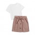 Milumia Women 2 Pieces Set Rib Knit Short Sleeve Crop Tee Top and Beletd Mini Short Skirt Multicoloured