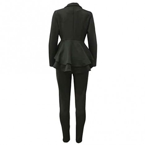 OLUOLIN Women’s Elegant 2 Piece Blazer Suit Deep V Neck Ruffle Top Bodycon Long Pant Set with Belt…