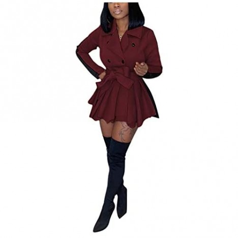 One Piece Blazer Skirt Set for Women Fall Outfit Suits Plus-Size Work Dress Pleated Hem Business Suits