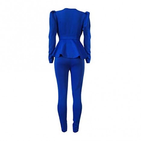 Pants Suits for Women - Elegant Business 2 Piece Office Lady Suits Set Work Long Sleeve Ruffle Hem Blazer with Pants