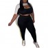 Remxi Women Plus Size Casual 2 Piece Outfits Tracksuits Short Sleeve Hollow Out Crop Top Bodycon Long Pants Sets