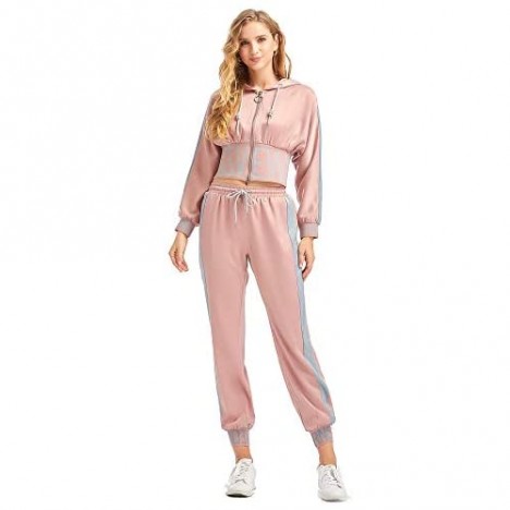 ROSHA UNIQUE Two Piece Outfits for Women Zip Up Hoodies with Sweatpants Sweat Suits Jogger Sets