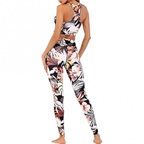 Sexyshine Women 2 Pieces Tracksuit Sports Bra and Legging Pants Yoga Set Outfits