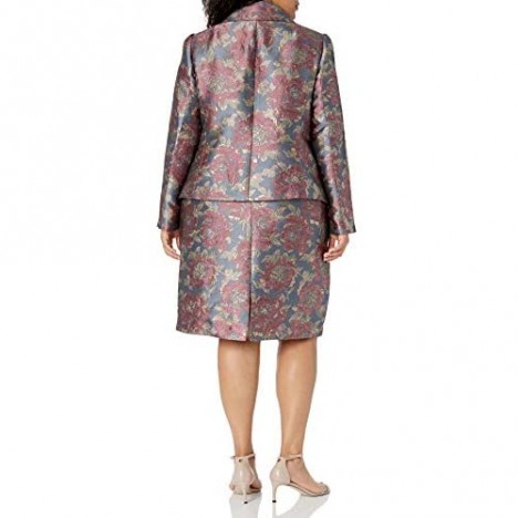 Tahari ASL Women's Plus Size 4 Button Floral Jacket and Skirt Set