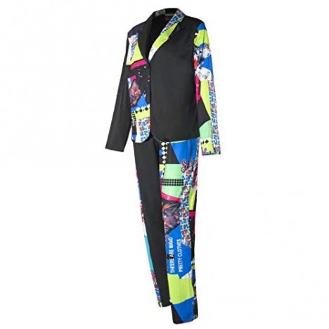 Women Plus Size 2 Piece Outfits Casual Printed Long Sleeve Blazer and Pants Set Sexy Jacket Suit Party Club