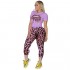 Women's Casual Two Piece Outfits - Leopard Print Bodycon Short Sleeve Shirt Pants Set Sweatsuits Sets S XXL