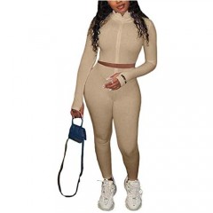 Women's Colorblock 2-Piece Sweatsuit - Long Sleeve Zipper Crop Top & Bodycon Sweatpant Tracksuits Set Sportswear